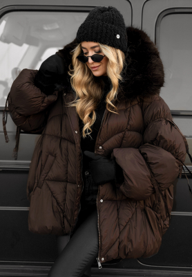 Quilted jacket with fur Cold Without You chocolate.
