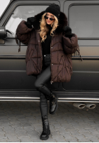 Pikowana kurtka z futerkiem Cold Without You czekoladowa