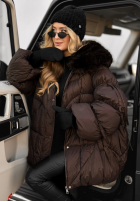 Pikowana kurtka z futerkiem Cold Without You czekoladowa