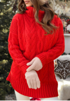 Ozdobnie pleciony sweter z golfem Wrapped In Comfort czerwony