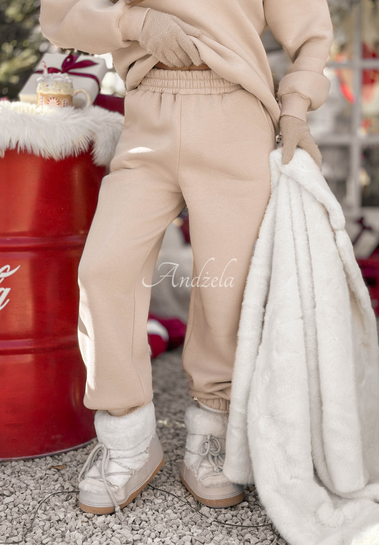 Sweatsuit set sweatshirt and pants So Happy Because Winter beige