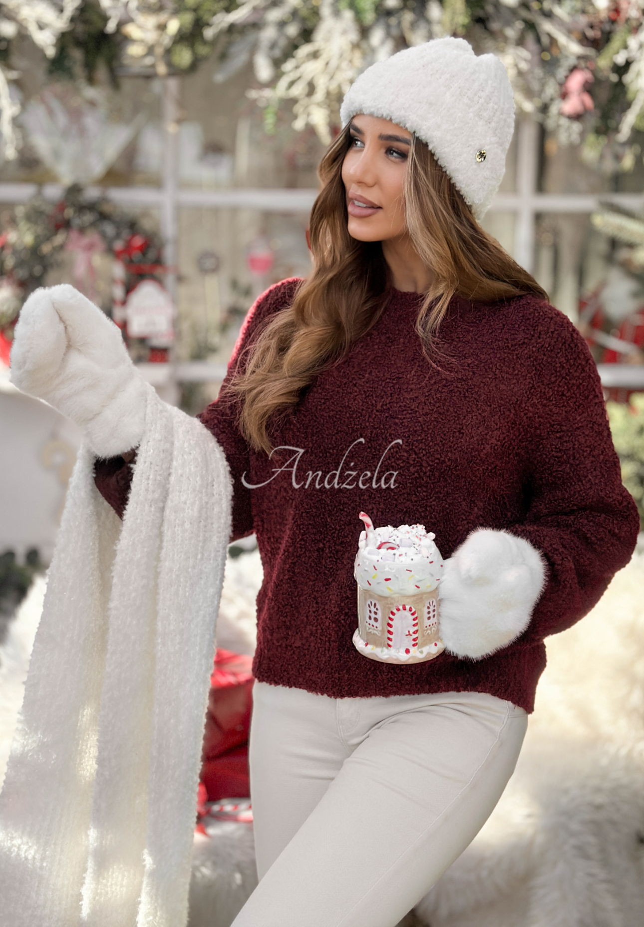 Cuddly Companion burgundy mohair and wool sweater
