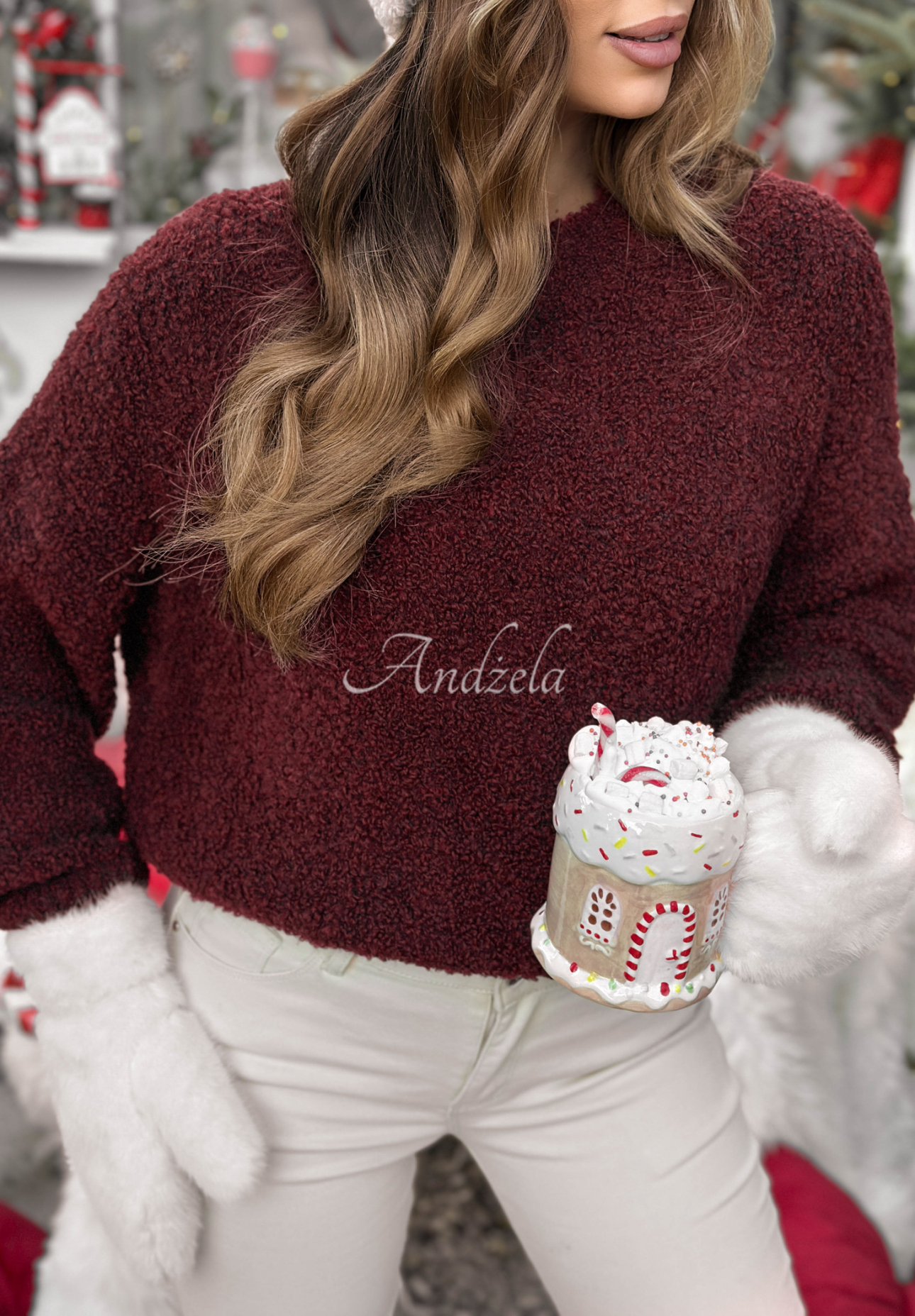 Cuddly Companion burgundy mohair and wool sweater