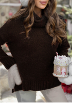 Sweter oversize z golfem Peaceful czekoladowy