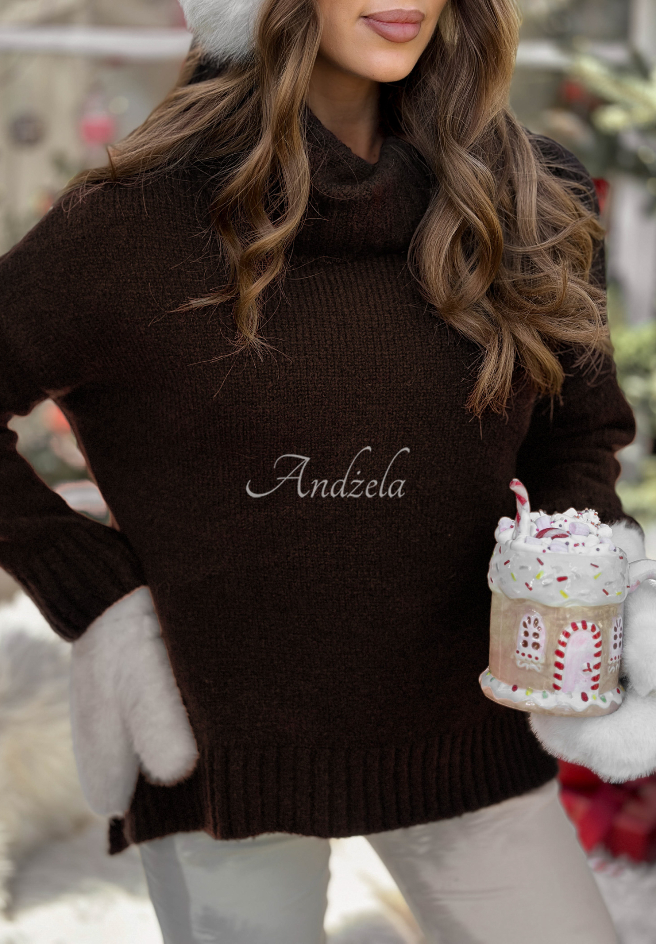 Peaceful chocolate oversize turtleneck sweater