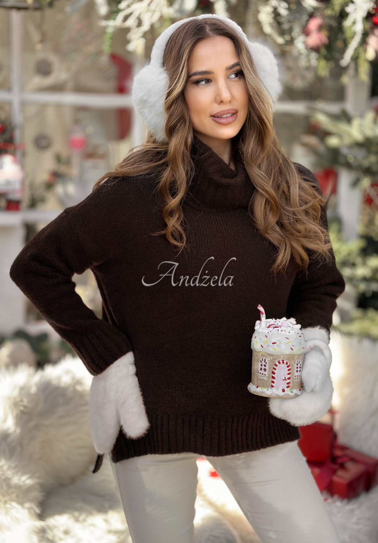 Peaceful chocolate oversize turtleneck sweater