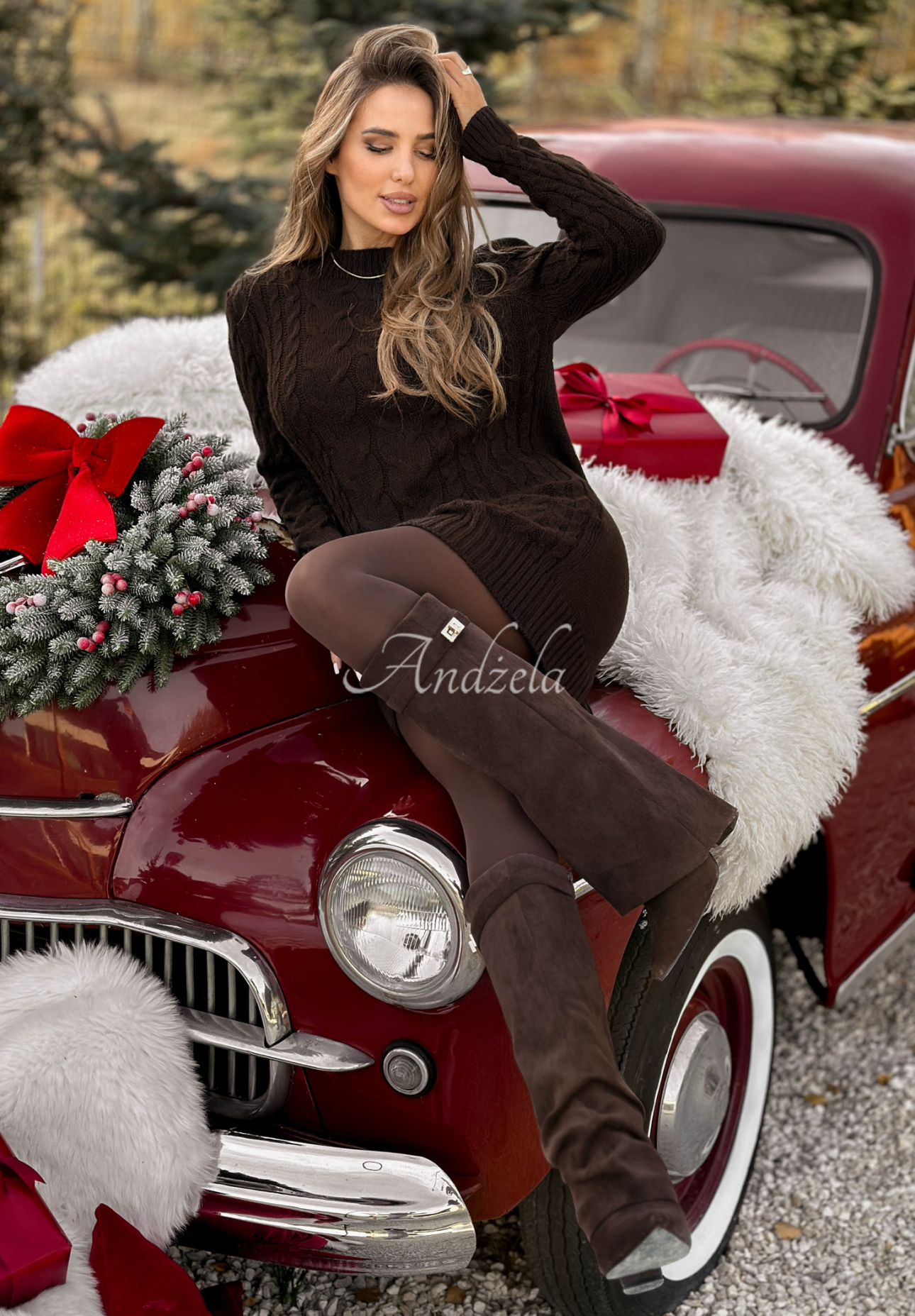 Embellished plaid sweater dress by Now Speak chocolate