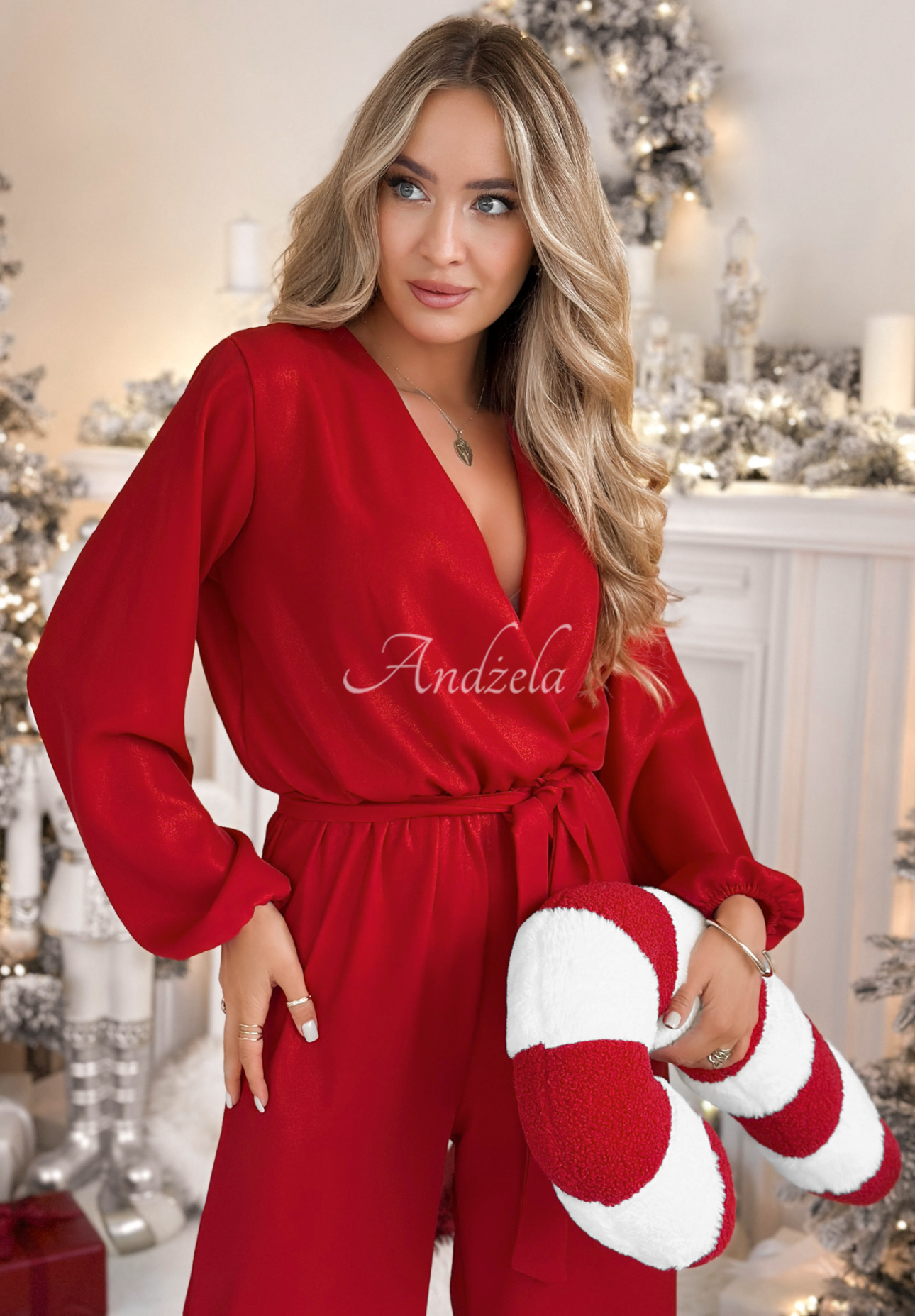 Long shiny viscose jumpsuit Mistletoe &amp; Wine red