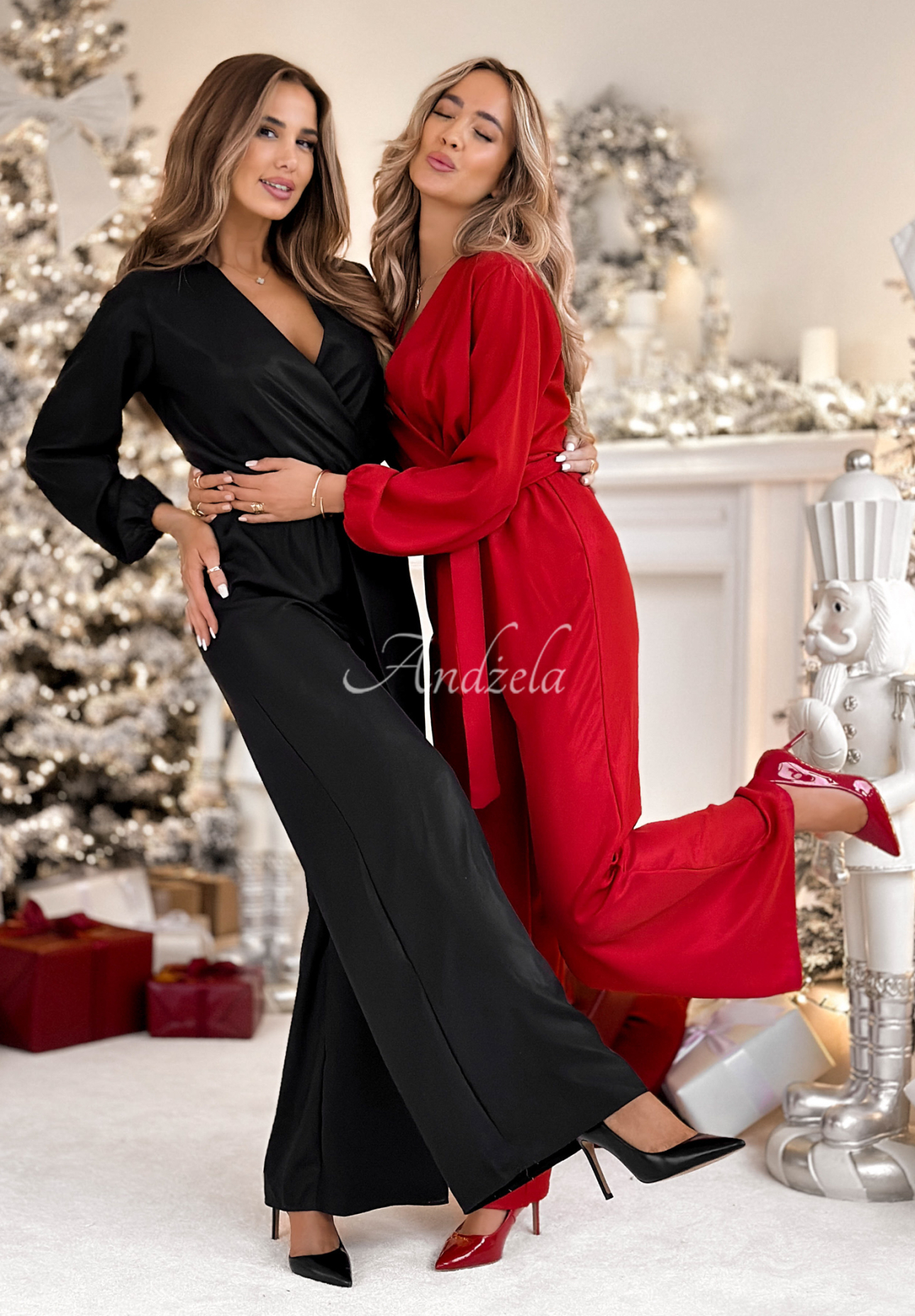 Długi błyszczący kombinezon z wiskozą Mistletoe &amp; Wine czerwony