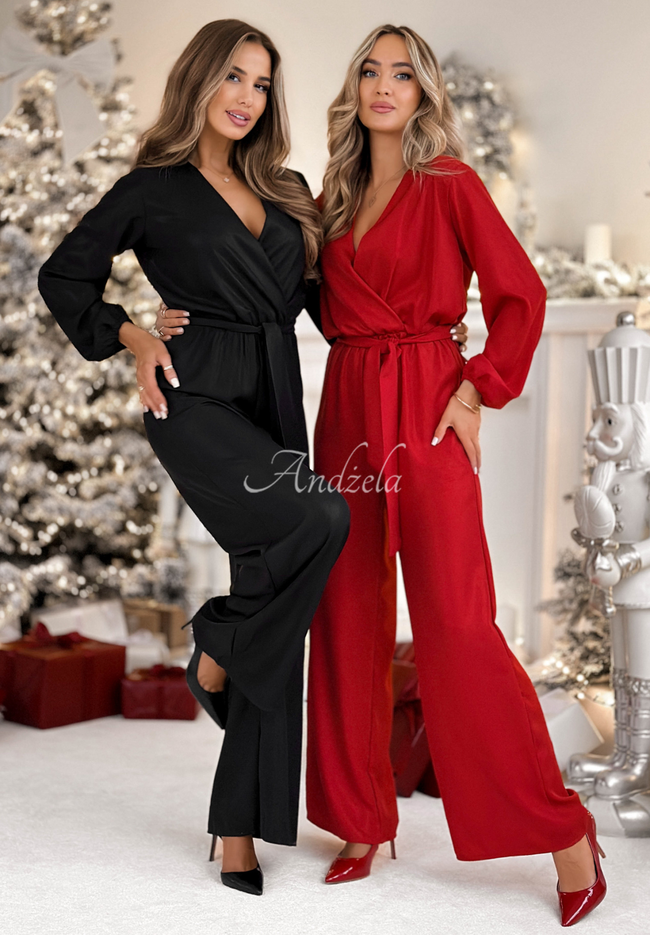 Long shiny viscose jumpsuit Mistletoe &amp; Wine red