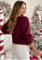 Moherowy sweter z dekoltem w serek Sweater Soul burgundowy