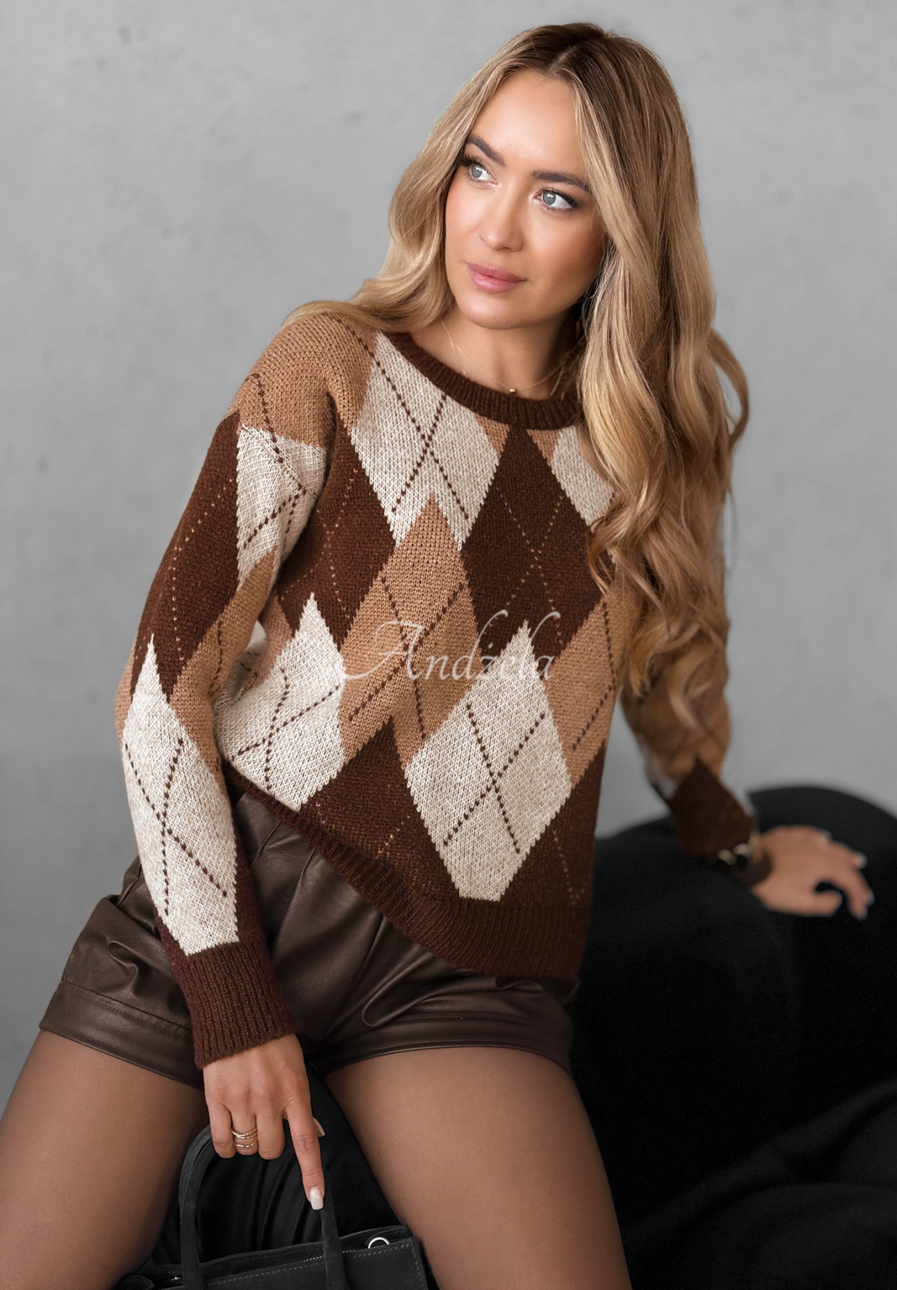 Rhomboid sweater with wool and alpaca Lone Pine chocolate
