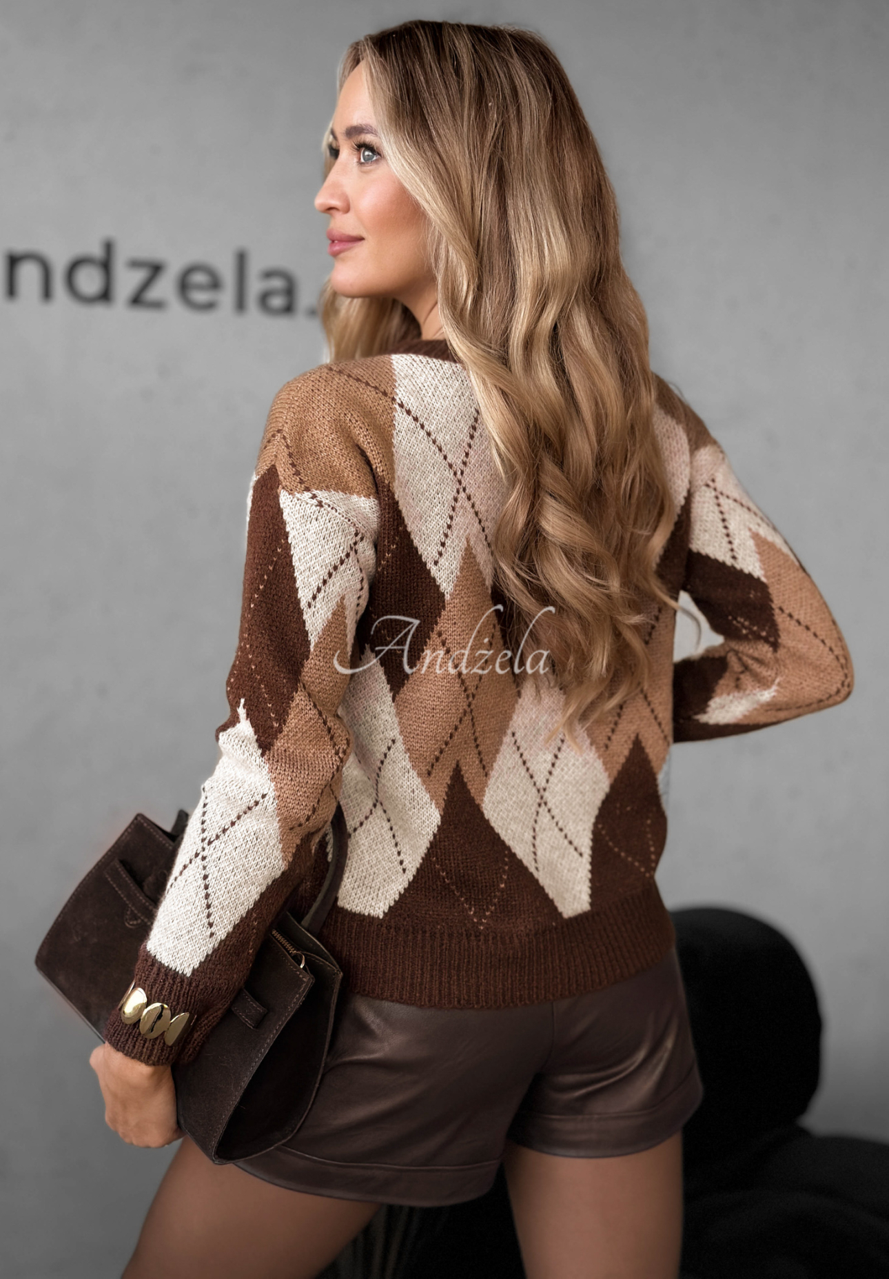 Rhomboid sweater with wool and alpaca Lone Pine chocolate