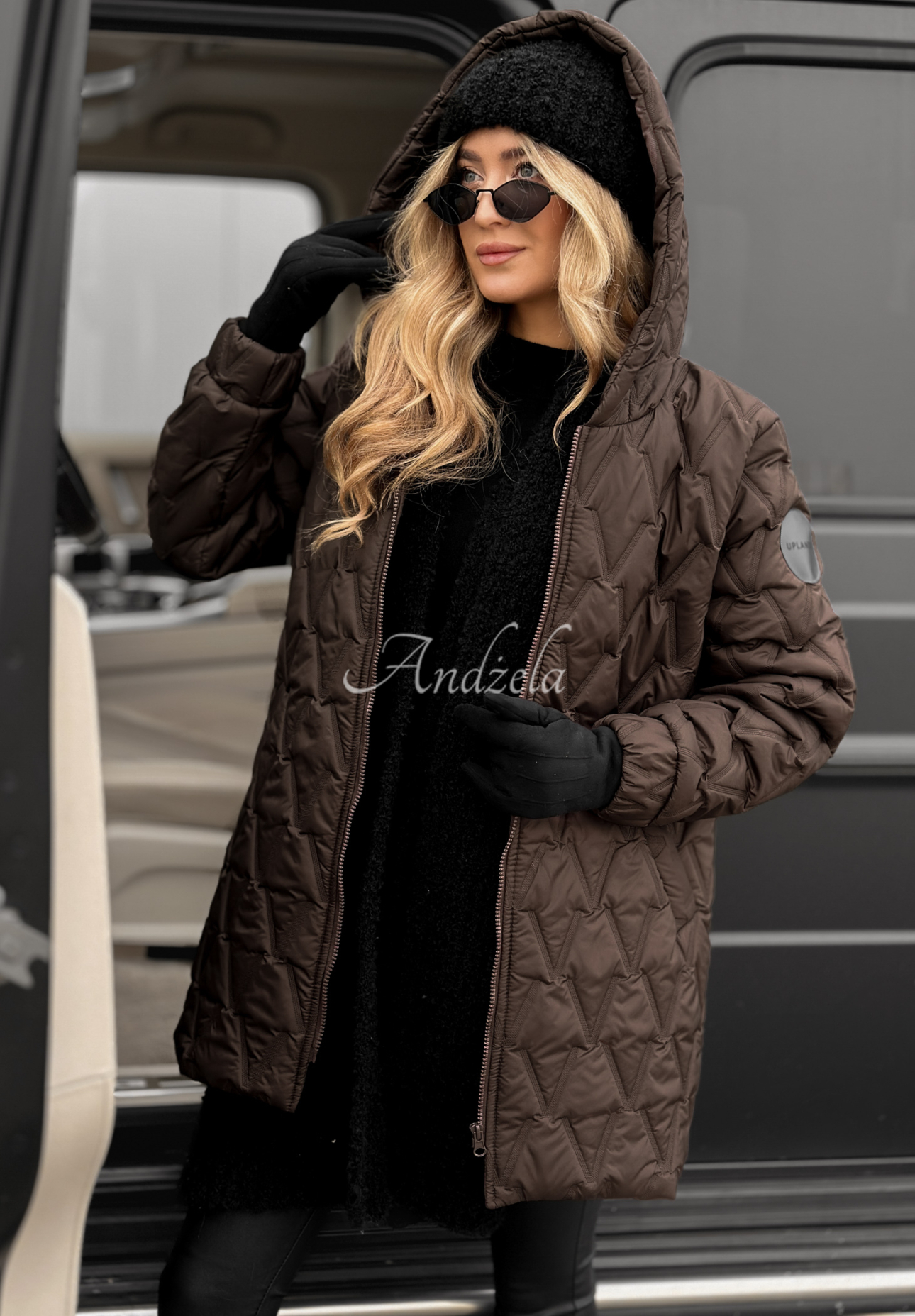 Chilly Nights chocolate quilted hooded jacket