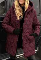 Pikowana kurtka z kapturem Chilly Nights burgundowa