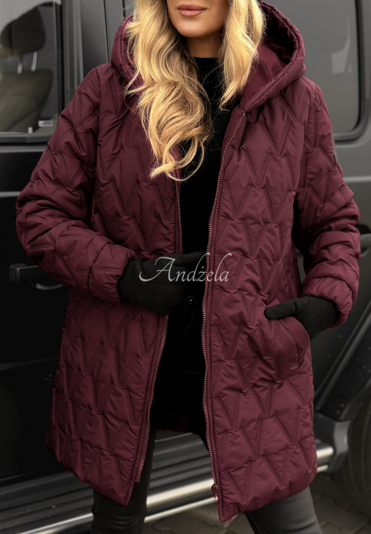 Chilly Nights burgundy quilted hooded jacket