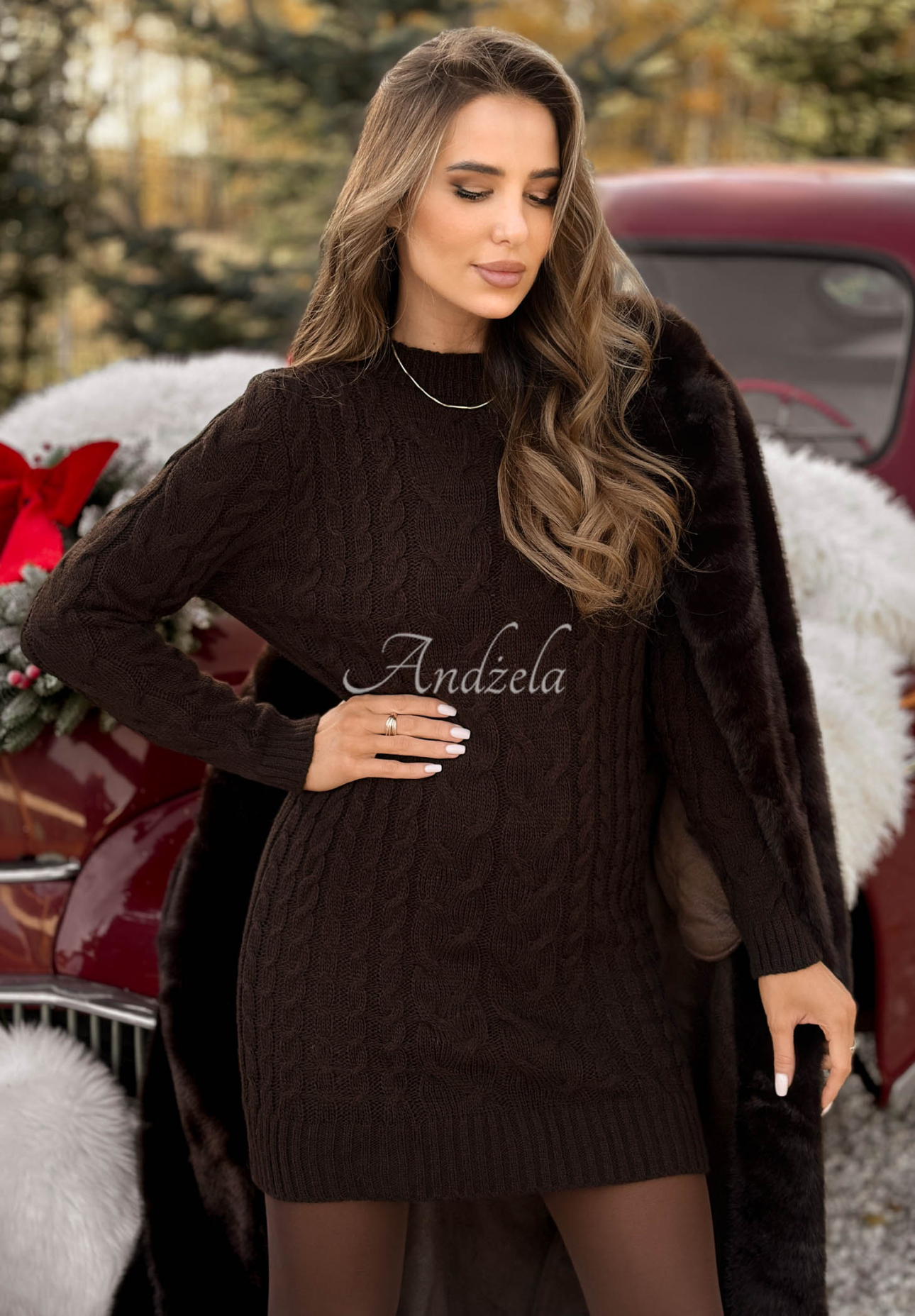 Embellished plaid sweater dress by Now Speak chocolate