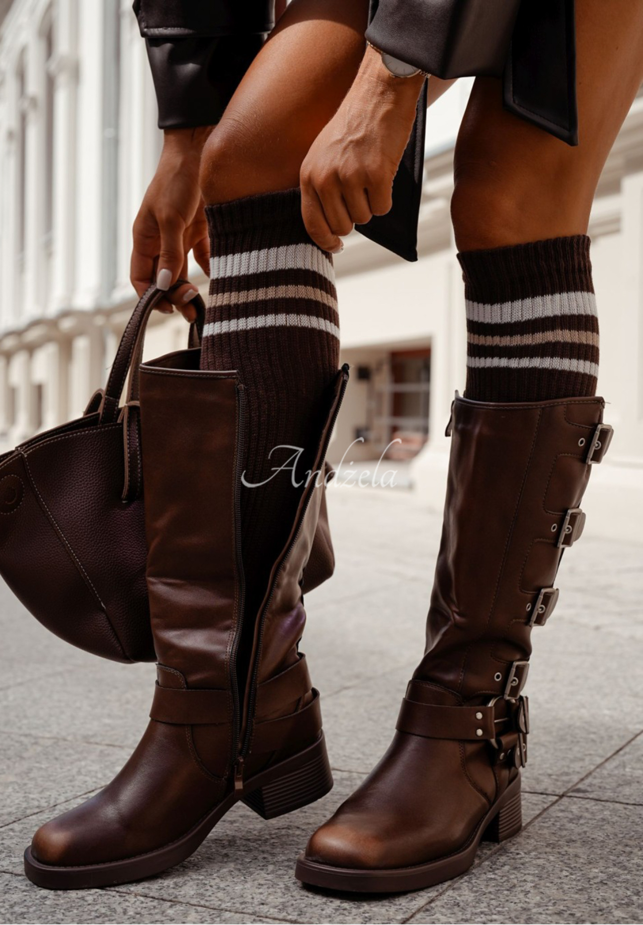 The Long Run chocolate ribbed knee socks