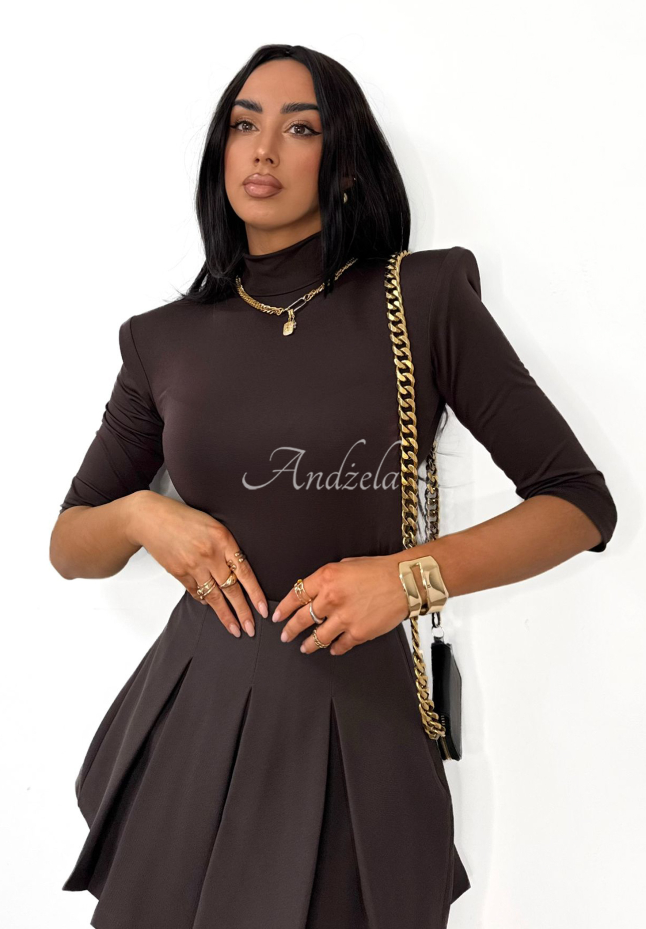 La Milla Casa De Moda chocolate pleated mini skirt and shorts