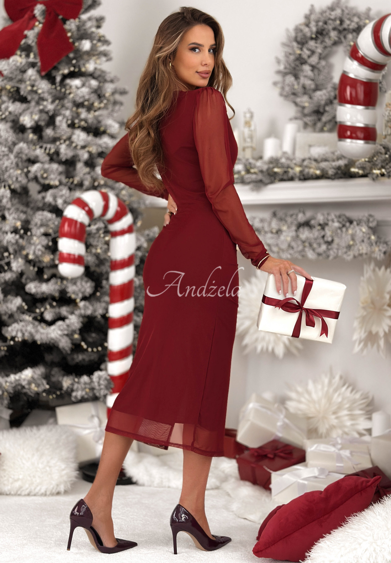 Dress with pleats and slit Dance All Night burgundy