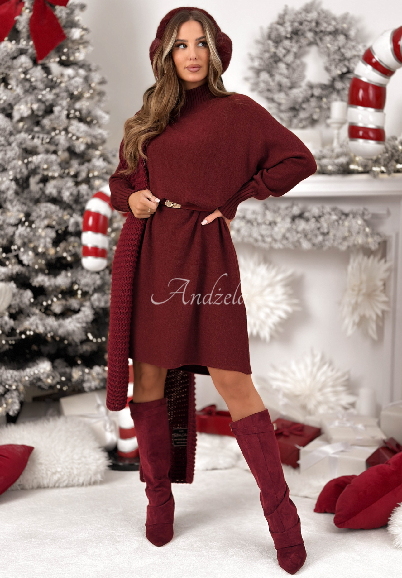 Lady In Cold burgundy viscose sweater dress
