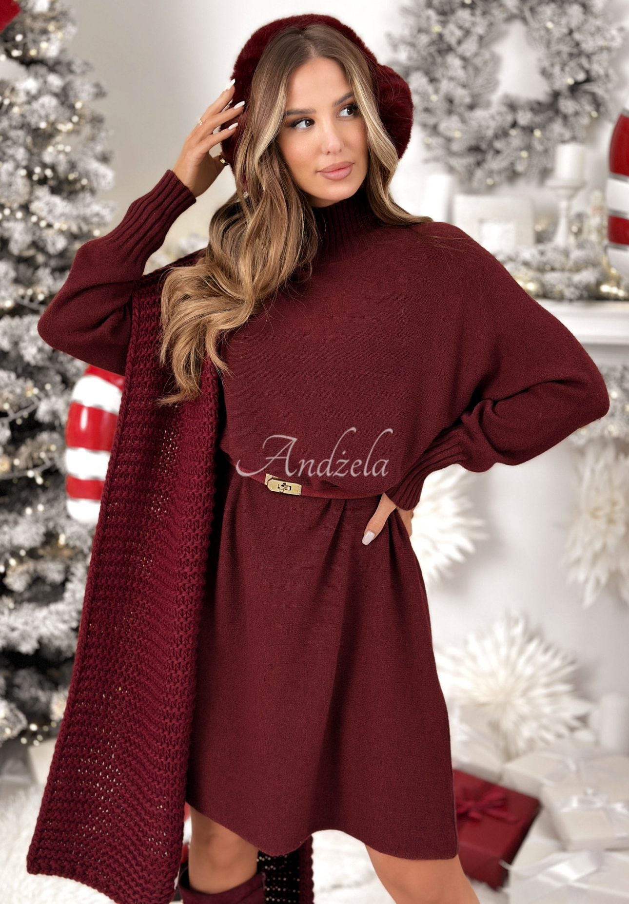 Lady In Cold burgundy viscose sweater dress