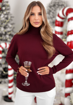 Sweter z golfem i wiskozą Sweater Mood burgundowy