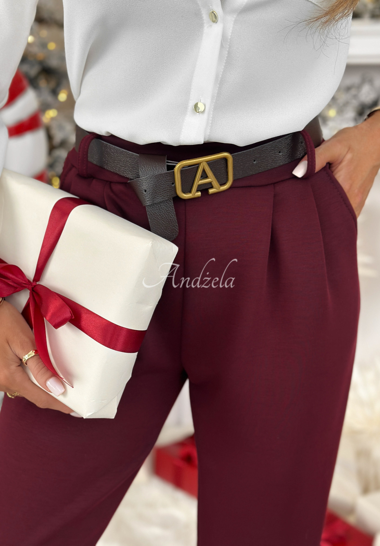 Take A Peek burgundy fabric button down pants