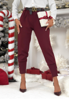 Materiałowe spodnie z guzikami Take A Peek burgundowe