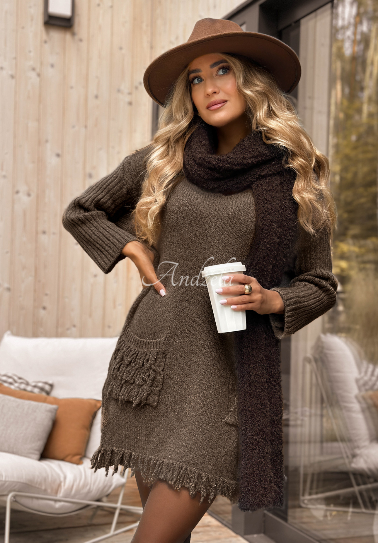 Knitted dress with wool and alpaca Save The Date mocha