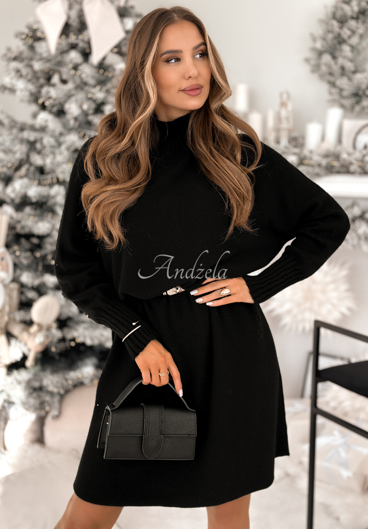 Lady In Cold black viscose sweater dress