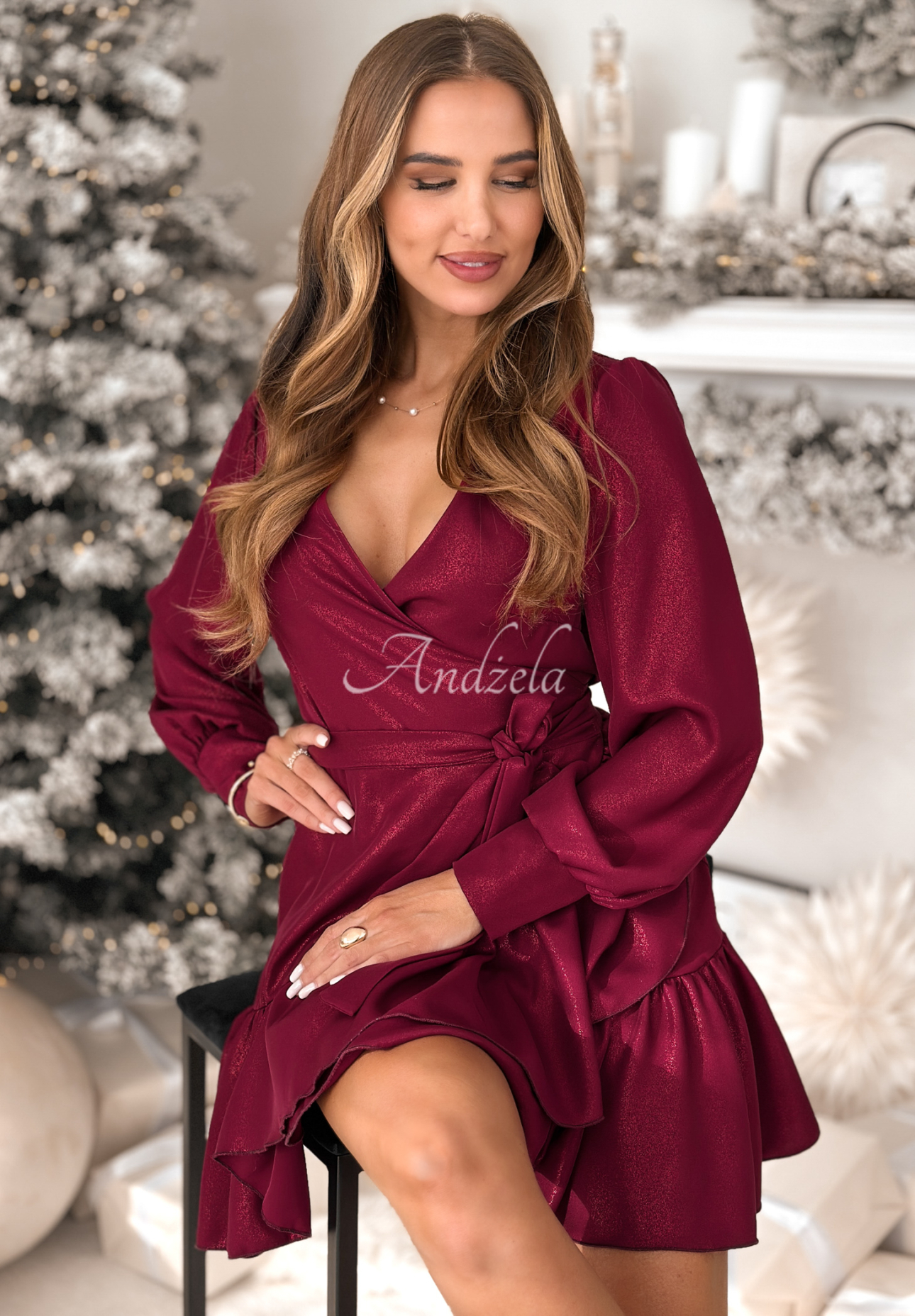 Your Song burgundy viscose sparkle envelope dress
