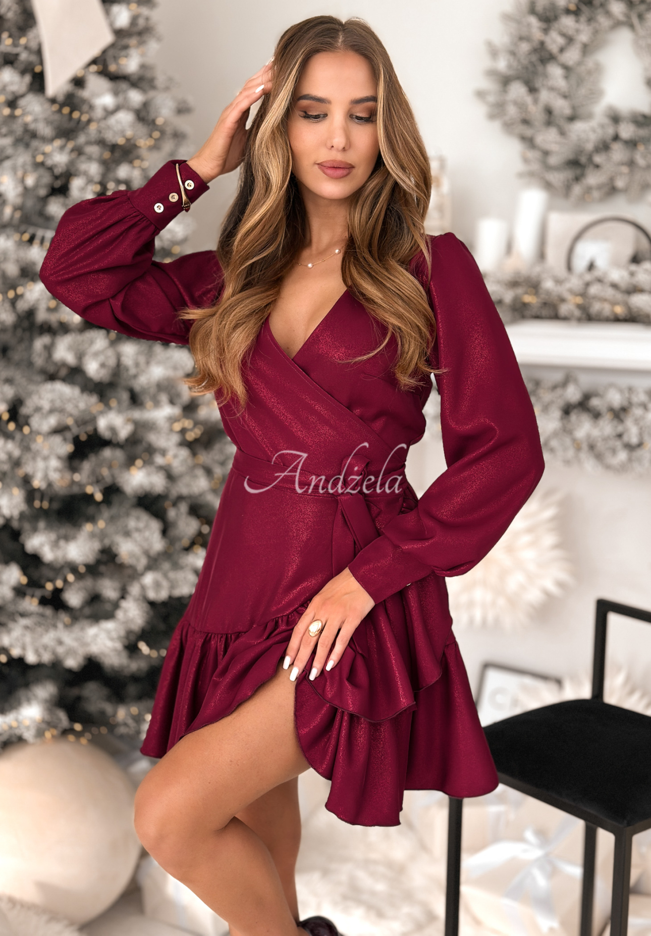 Your Song burgundy viscose sparkle envelope dress
