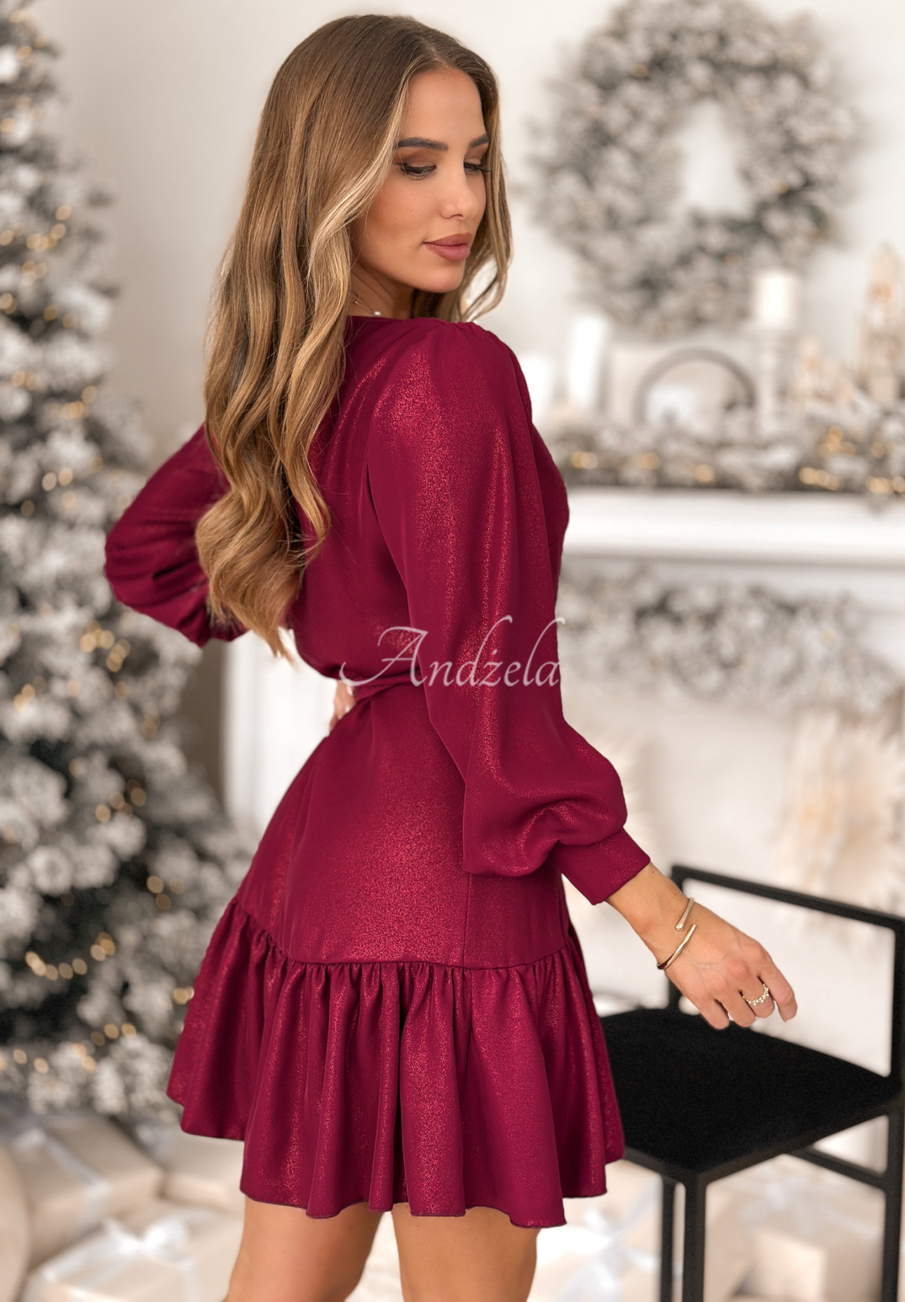 Your Song burgundy viscose sparkle envelope dress