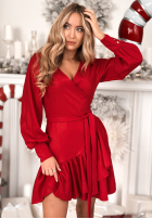 Kopertowa błyszcząca sukienka z bufkami Your Song czerwona