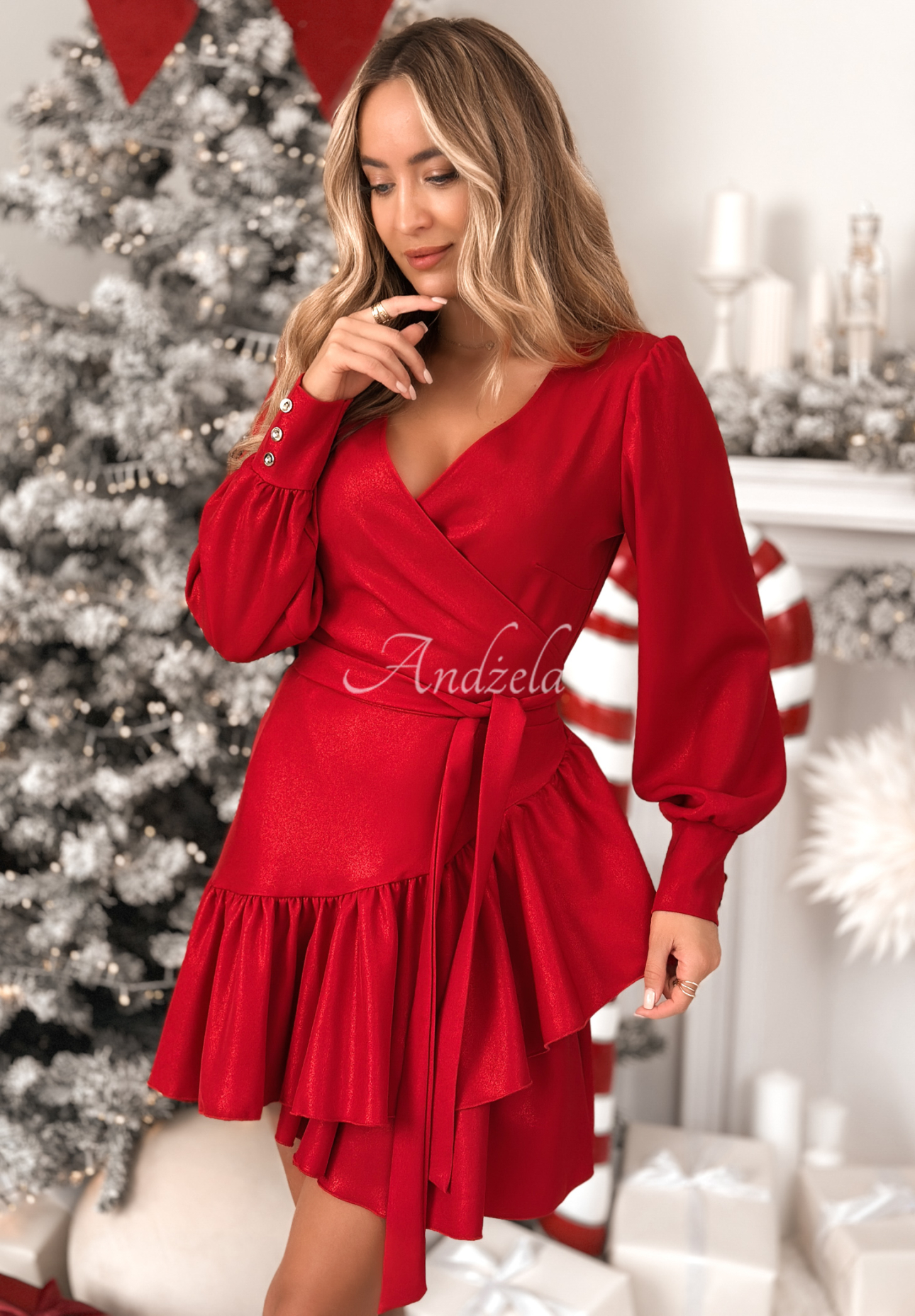 Your Song red viscose glittering envelope dress