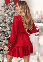 Kopertowa błyszcząca sukienka z bufkami Your Song czerwona