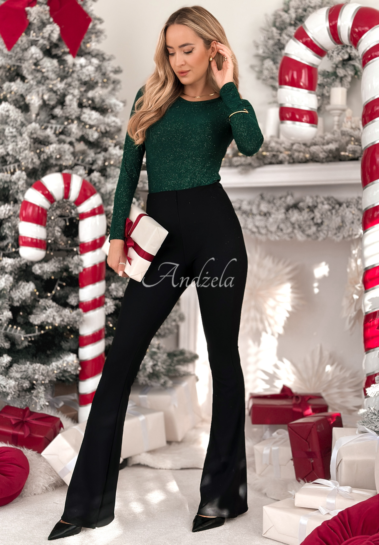 Błyszczące body Really Simple butelkowa zieleń