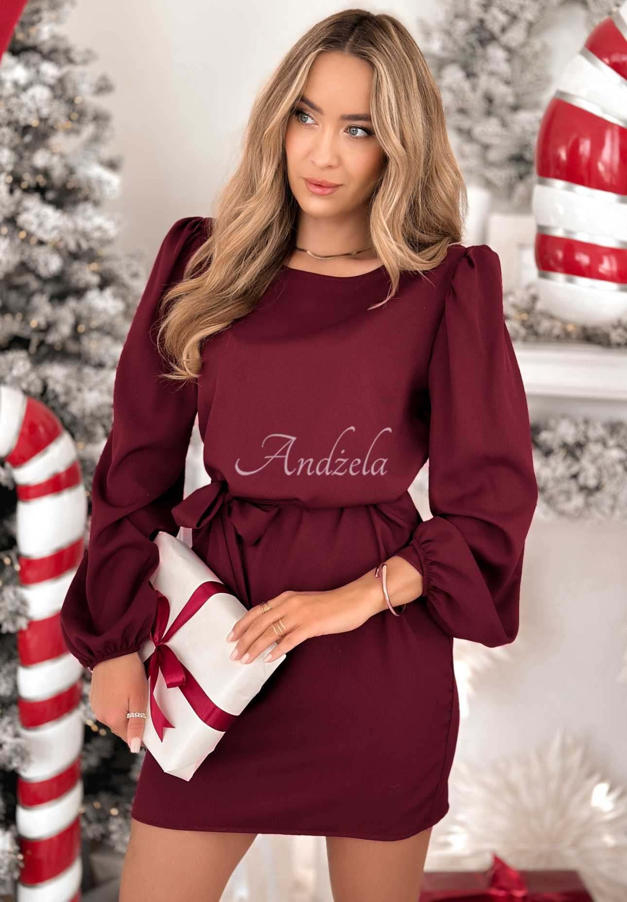 Dress with buffets and belt Crazy About You burgundy