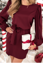 Sukienka z bufkami i paskiem Crazy About You  burgundowa