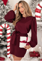 Sukienka z bufkami i paskiem Crazy About You  burgundowa