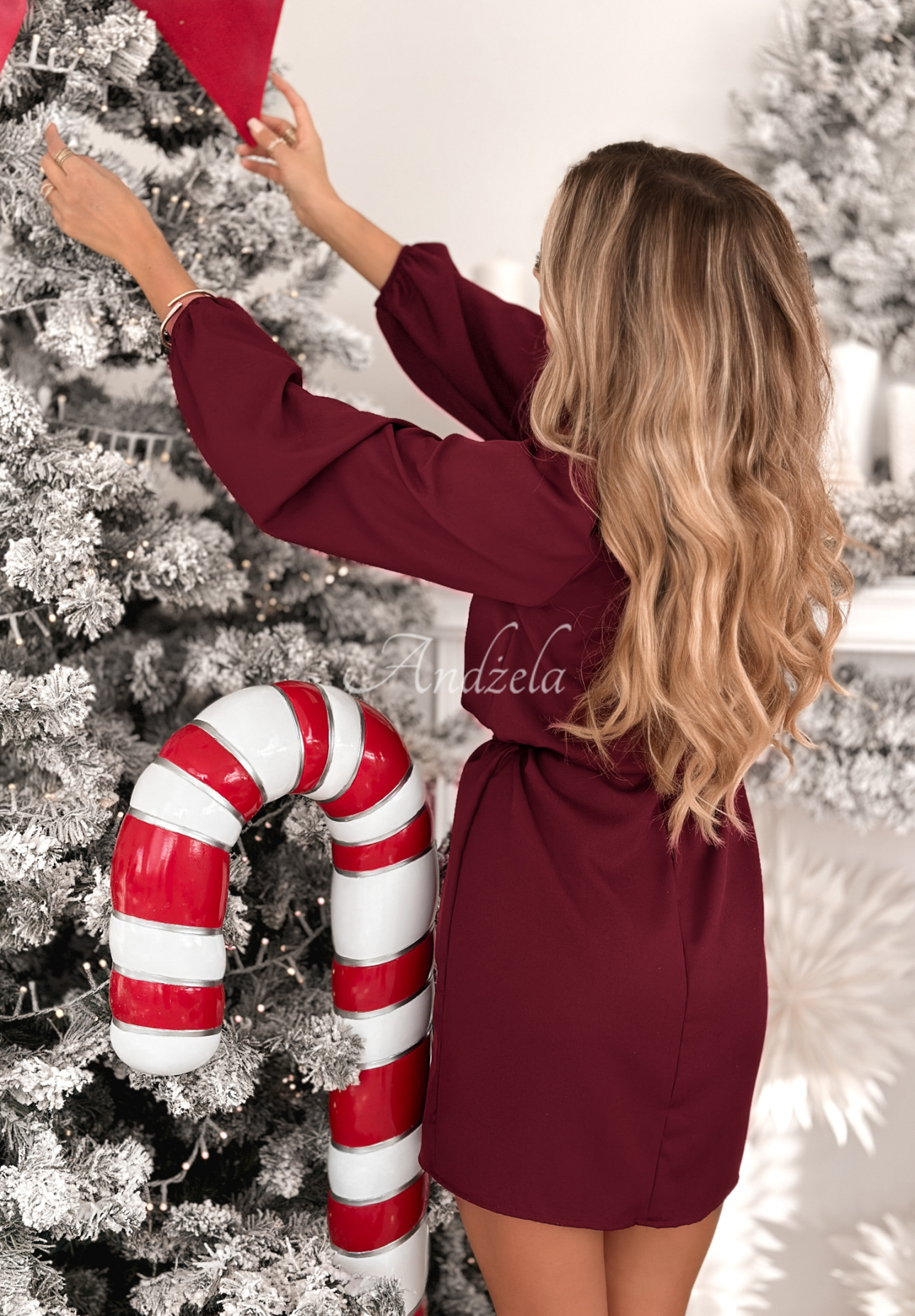 Sukienka z bufkami i paskiem Crazy About You  burgundowa