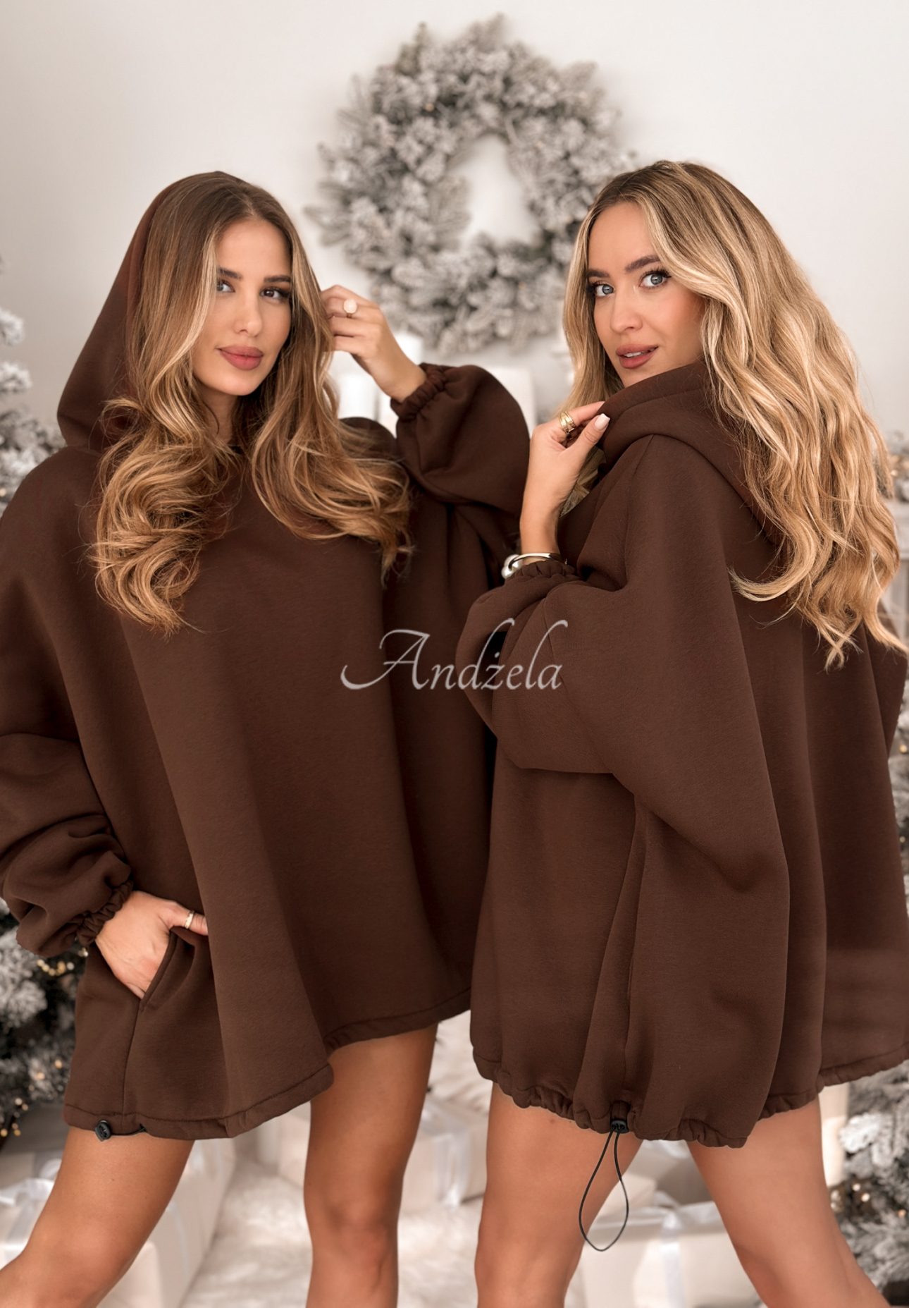 Long oversize hooded sweatshirt Still Cute chocolate