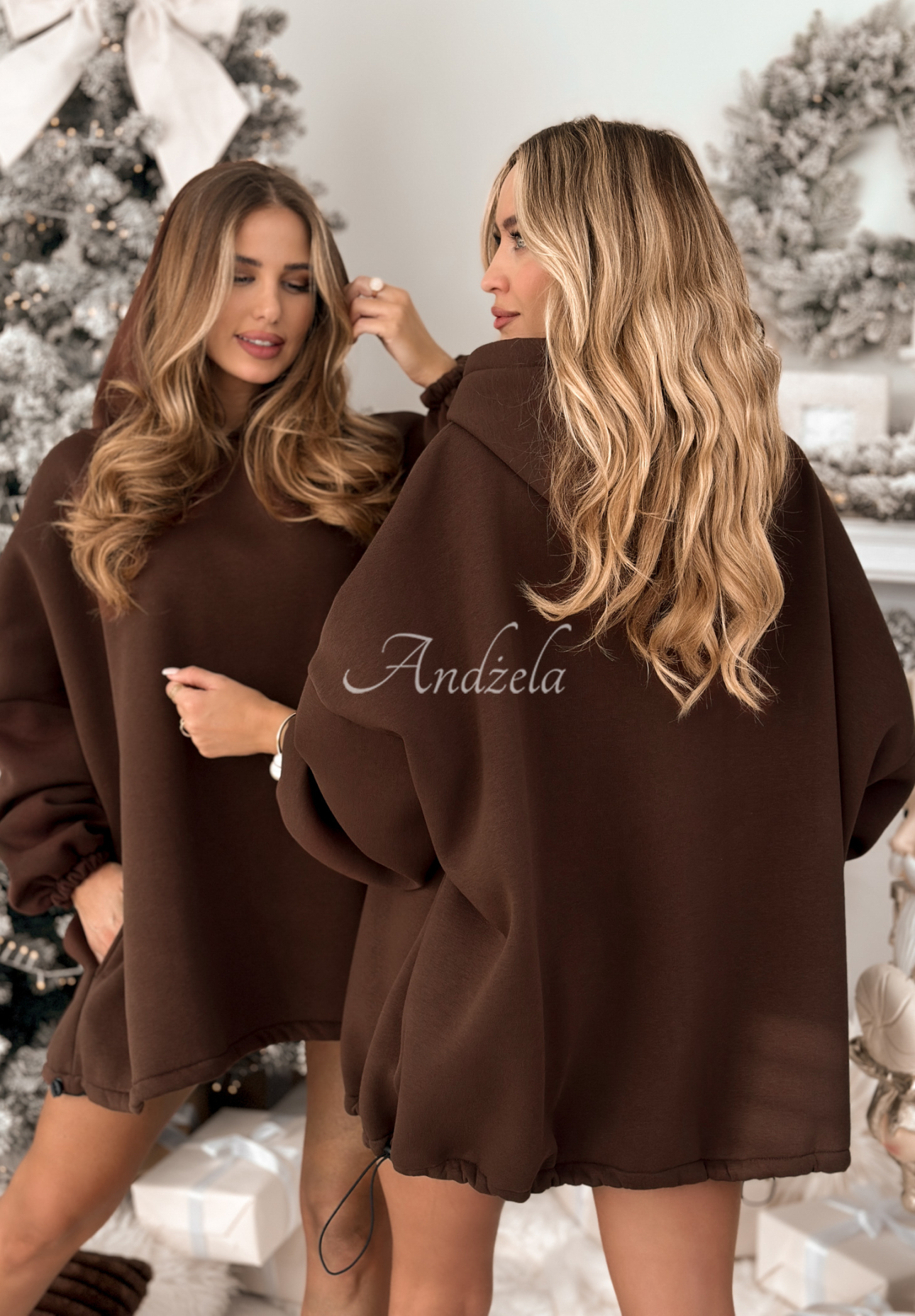 Long oversize hooded sweatshirt Still Cute chocolate