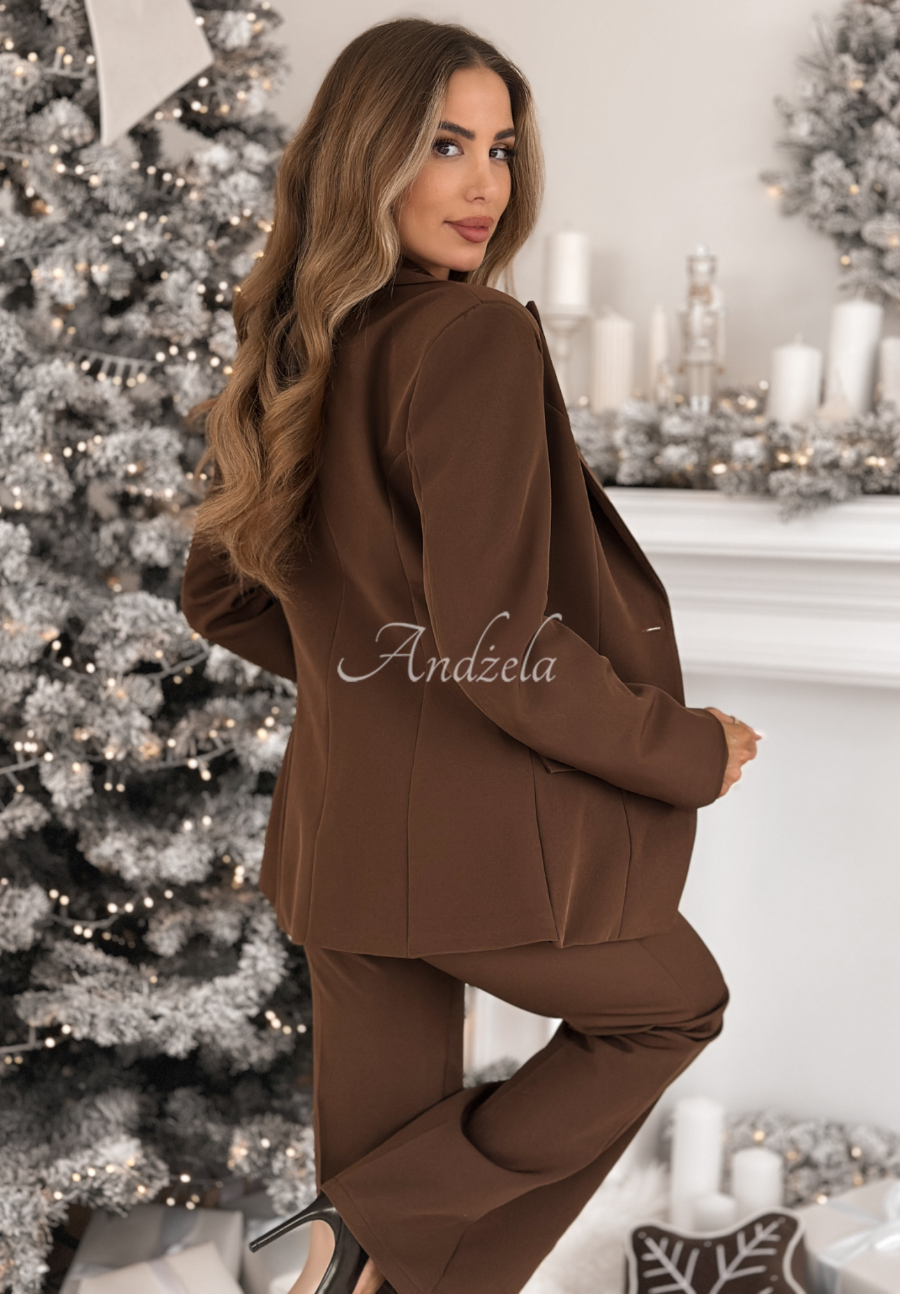 Say My Name waisted jacket and bell bottoms set chocolate