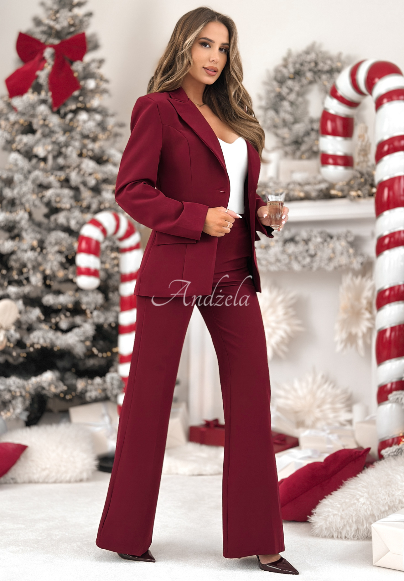 Set of slim-fit jacket and bell-bottom pants Say My Name burgundy