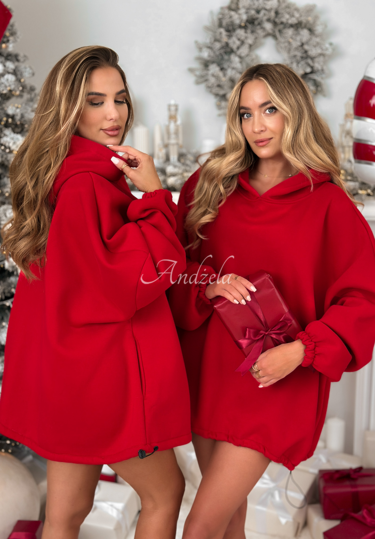 Long oversize hooded sweatshirt Still Cute red