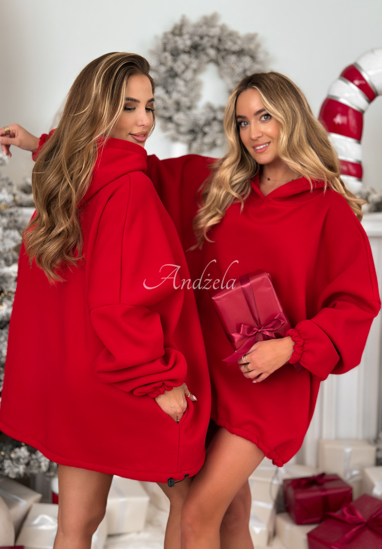 Long oversize hooded sweatshirt Still Cute red