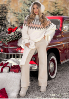 Wzorzysty sweter z wełną Corta ecru