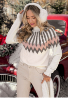 Wzorzysty sweter z wełną Corta ecru